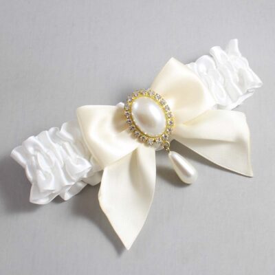White and Ivory Satin Wedding Garter / White and Ivory Wedding Garters / Wedding Garter / Custom Wedding Garter / Bridal Garter / Prom Garter / Linda Joyce Couture / Personalized Garter / Personalized Wedding Garter / Personalized Prom Garter