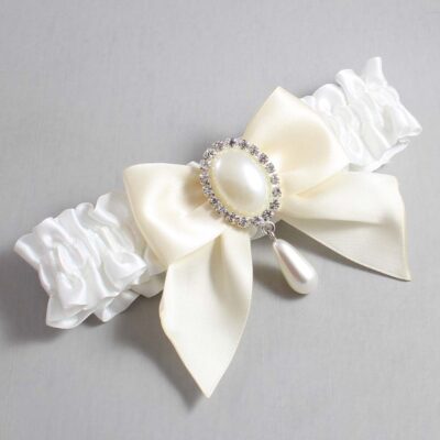 White and Ivory Satin Wedding Garter / White and Ivory Wedding Garters / Wedding Garter / Custom Wedding Garter / Bridal Garter / Prom Garter / Linda Joyce Couture / Personalized Garter / Personalized Wedding Garter / Personalized Prom Garter