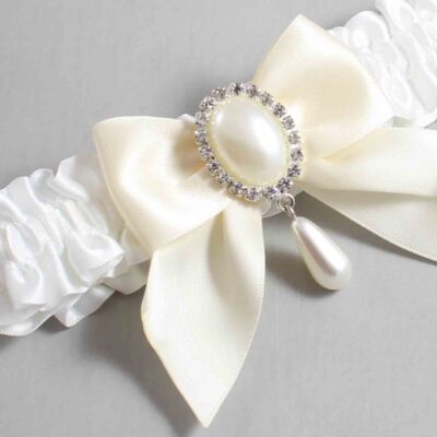 White and Ivory Satin Wedding Garter / White and Ivory Wedding Garters / Wedding Garter / Custom Wedding Garter / Bridal Garter / Prom Garter / Linda Joyce Couture / Personalized Garter / Personalized Wedding Garter / Personalized Prom Garter