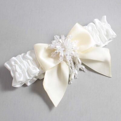 White and Ivory Satin Wedding Garter / White and Ivory Wedding Garters / Wedding Garter / Custom Wedding Garter / Bridal Garter / Prom Garter / Linda Joyce Couture / Personalized Garter / Personalized Wedding Garter / Personalized Prom Garter