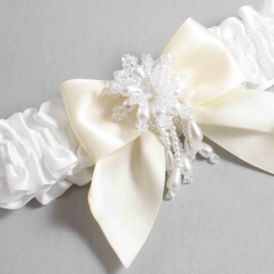 White and Ivory Satin Wedding Garter / White and Ivory Wedding Garters / Wedding Garter / Custom Wedding Garter / Bridal Garter / Prom Garter / Linda Joyce Couture / Personalized Garter / Personalized Wedding Garter / Personalized Prom Garter
