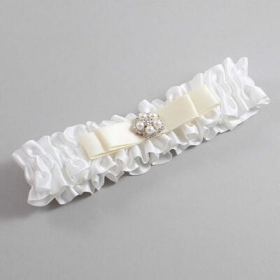 White and Ivory Satin Wedding Garter / White Wedding Garters / Wedding Garter / Custom Wedding Garter / Bridal Garter / Prom Garter / Linda Joyce Couture / Personalized Garter / Personalized Wedding Garter / Personalized Prom Garter