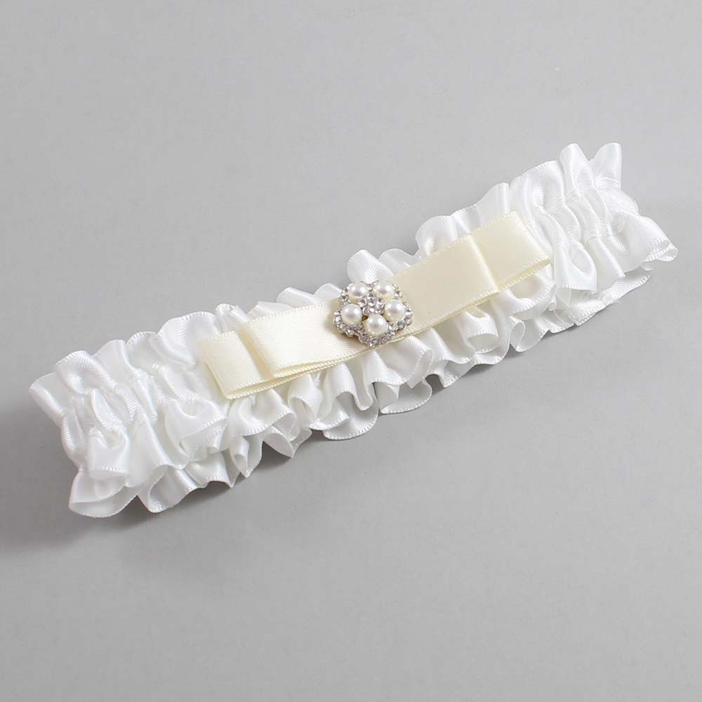 White and Ivory Satin Wedding Garter / White Wedding Garters / Wedding Garter / Custom Wedding Garter / Bridal Garter / Prom Garter / Linda Joyce Couture / Personalized Garter / Personalized Wedding Garter / Personalized Prom Garter