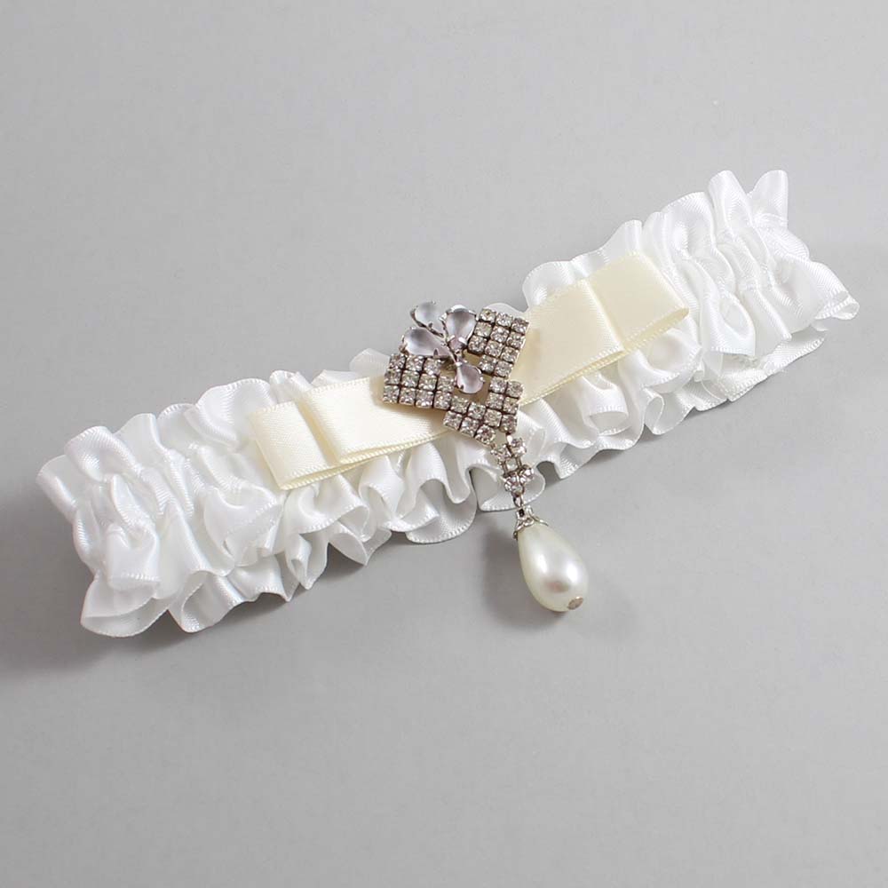 White and Ivory Satin Wedding Garter / White Wedding Garters / Wedding Garter / Custom Wedding Garter / Bridal Garter / Prom Garter / Linda Joyce Couture / Personalized Garter / Personalized Wedding Garter / Personalized Prom Garter