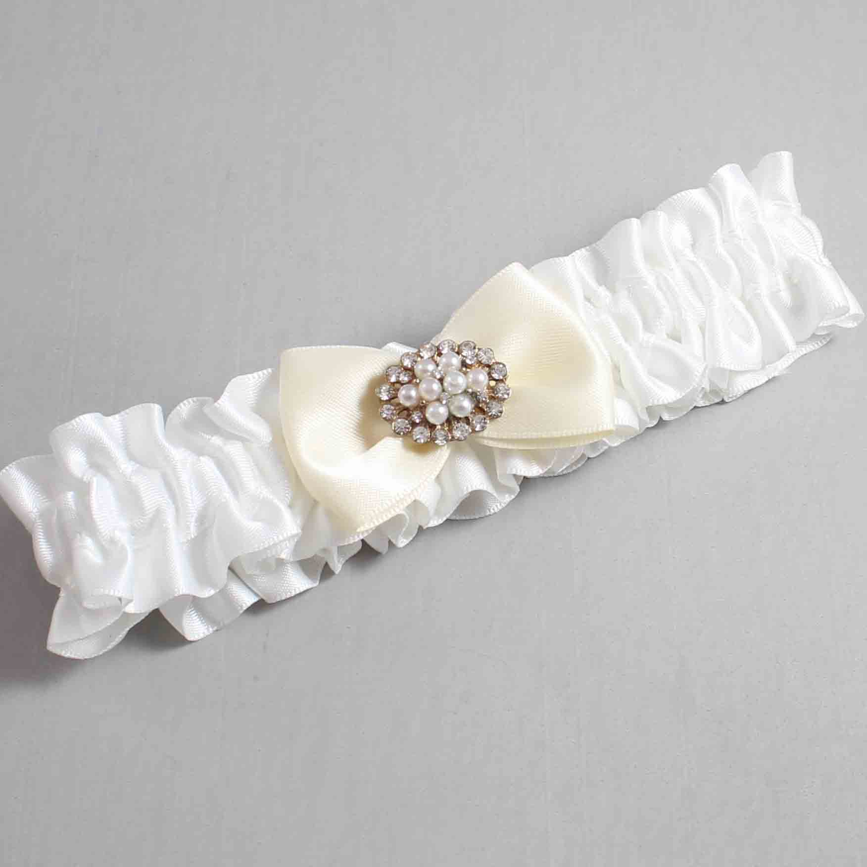 White and Ivory Satin Wedding Garter / White Wedding Garters / Wedding Garter / Custom Wedding Garter / Bridal Garter / Prom Garter / Linda Joyce Couture / Personalized Garter / Personalized Wedding Garter / Personalized Prom Garter