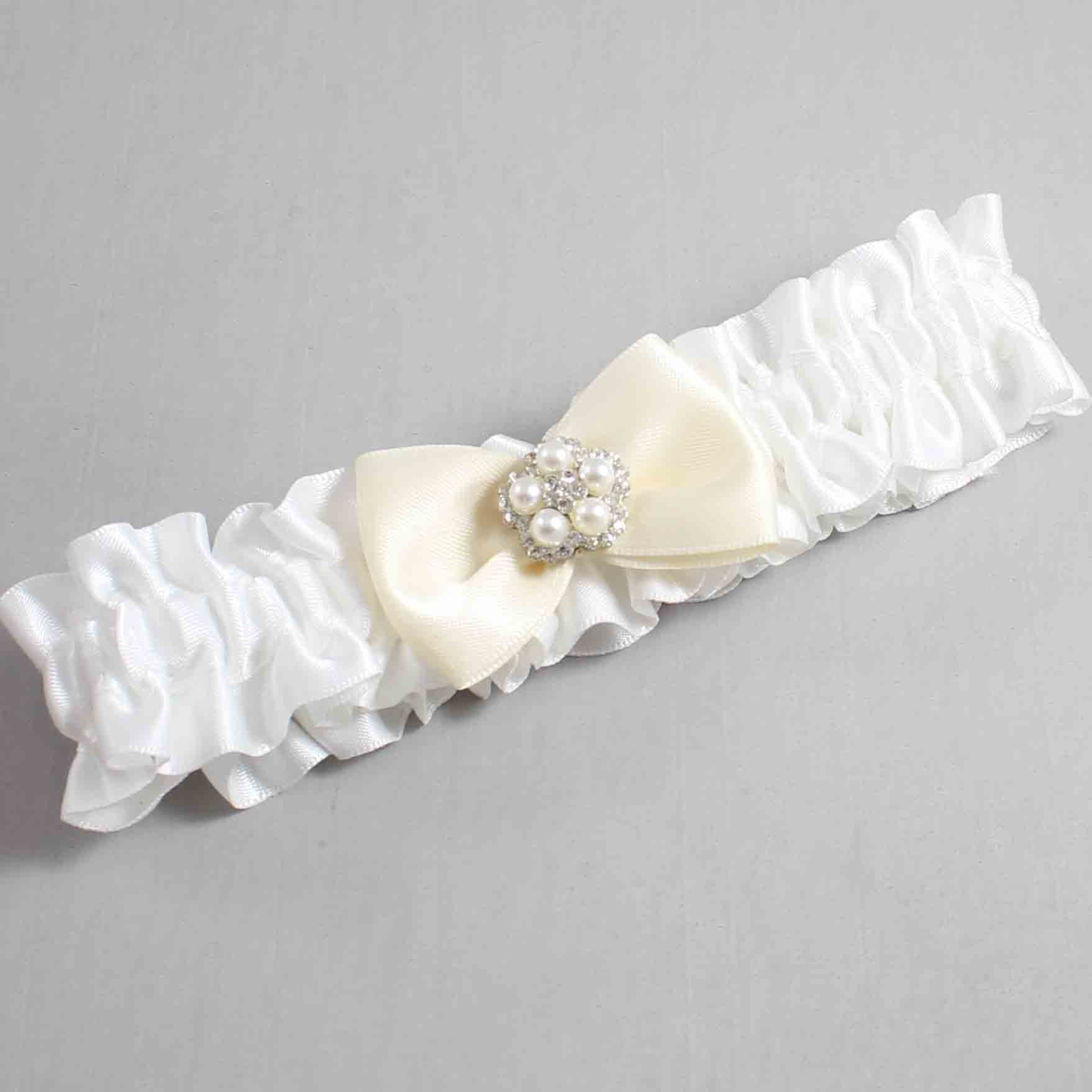 White and Ivory Satin Wedding Garter / White Wedding Garters / Wedding Garter / Custom Wedding Garter / Bridal Garter / Prom Garter / Linda Joyce Couture / Personalized Garter / Personalized Wedding Garter / Personalized Prom Garter