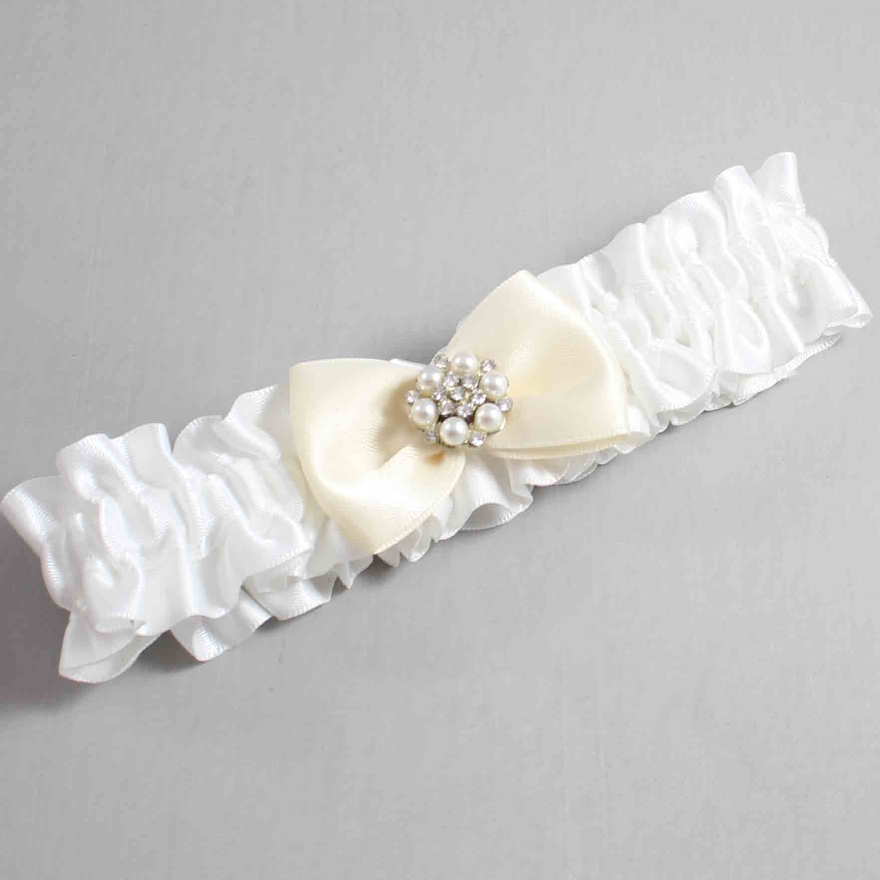 White and Ivory Satin Wedding Garter / White Wedding Garters / Wedding Garter / Custom Wedding Garter / Bridal Garter / Prom Garter / Linda Joyce Couture / Personalized Garter / Personalized Wedding Garter / Personalized Prom Garter