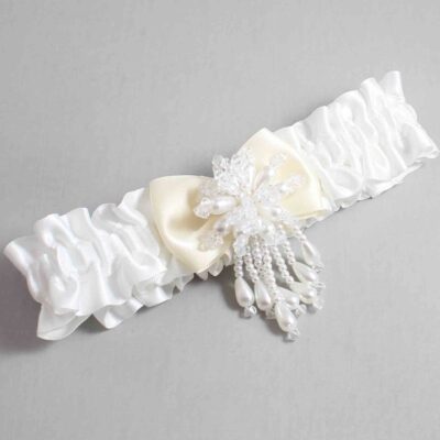 White and Ivory Satin Wedding Garter / White Wedding Garters / Wedding Garter / Custom Wedding Garter / Bridal Garter / Prom Garter / Linda Joyce Couture / Personalized Garter / Personalized Wedding Garter / Personalized Prom Garter
