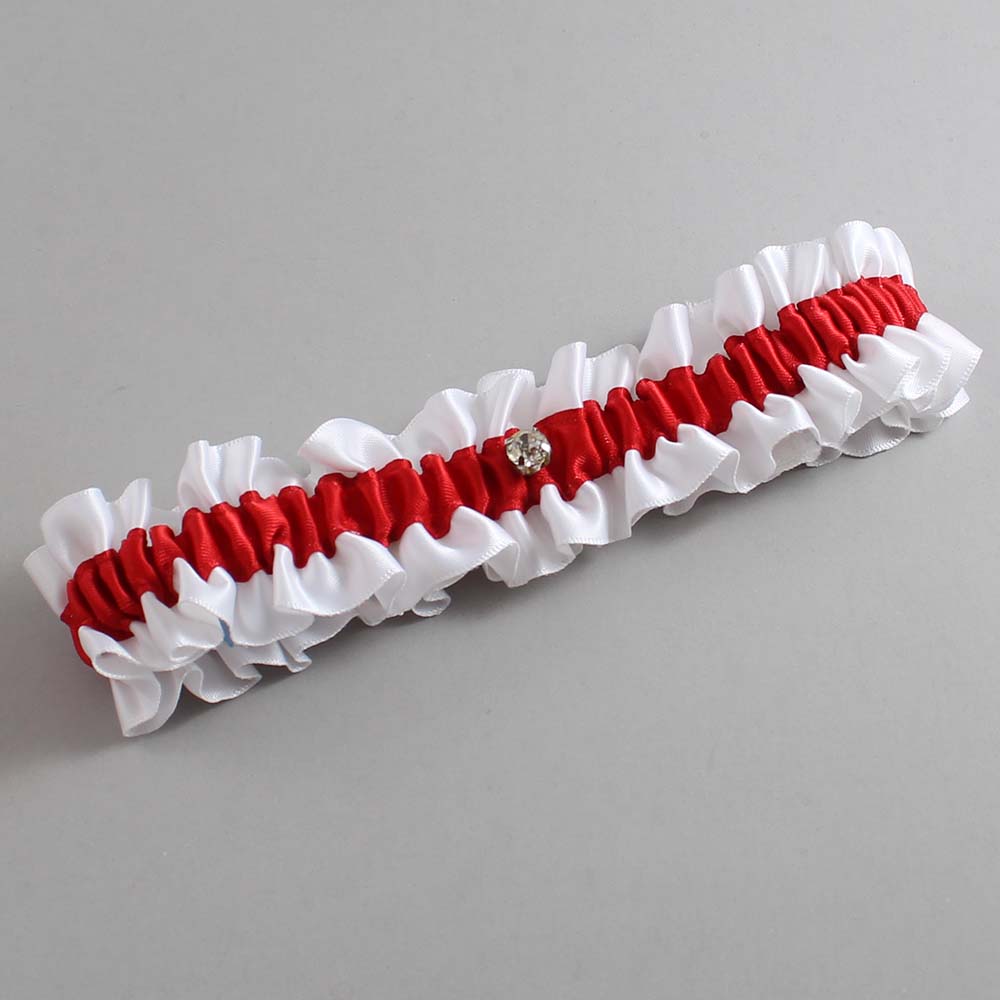 White and Red Satin Wedding Garter / White and Red Wedding Garters / Wedding Garter / Custom Wedding Garter / Bridal Garter / Prom Garter / Linda Joyce Couture / Personalized Garter / Personalized Wedding Garter / Personalized Prom Garter