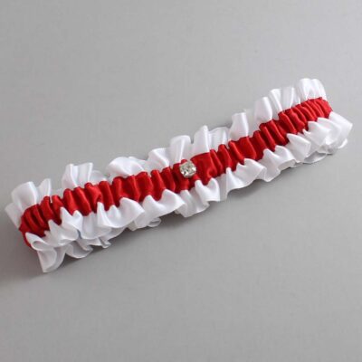 White and Red Satin Wedding Garter / White and Red Wedding Garters / Wedding Garter / Custom Wedding Garter / Bridal Garter / Prom Garter / Linda Joyce Couture / Personalized Garter / Personalized Wedding Garter / Personalized Prom Garter