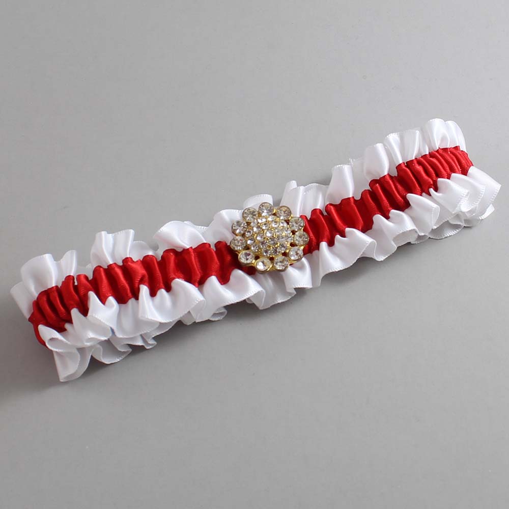 White and Red Satin Wedding Garter / White and Red Wedding Garters / Wedding Garter / Custom Wedding Garter / Bridal Garter / Prom Garter / Linda Joyce Couture / Personalized Garter / Personalized Wedding Garter / Personalized Prom Garter