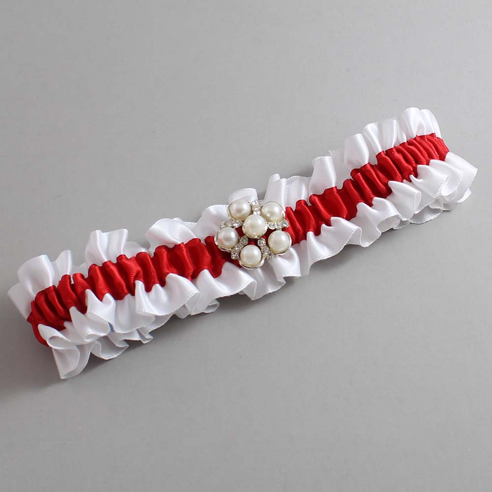 White and Red Satin Wedding Garter / White and Red Wedding Garters / Wedding Garter / Custom Wedding Garter / Bridal Garter / Prom Garter / Linda Joyce Couture / Personalized Garter / Personalized Wedding Garter / Personalized Prom Garter