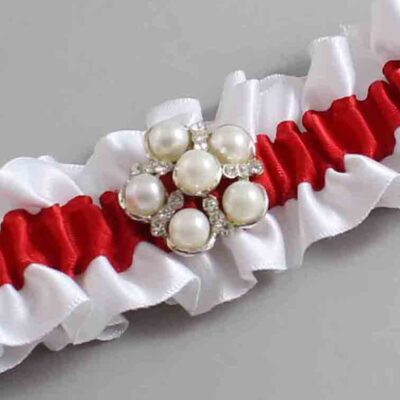 White and Red Satin Wedding Garter / White and Red Wedding Garters / Wedding Garter / Custom Wedding Garter / Bridal Garter / Prom Garter / Linda Joyce Couture / Personalized Garter / Personalized Wedding Garter / Personalized Prom Garter