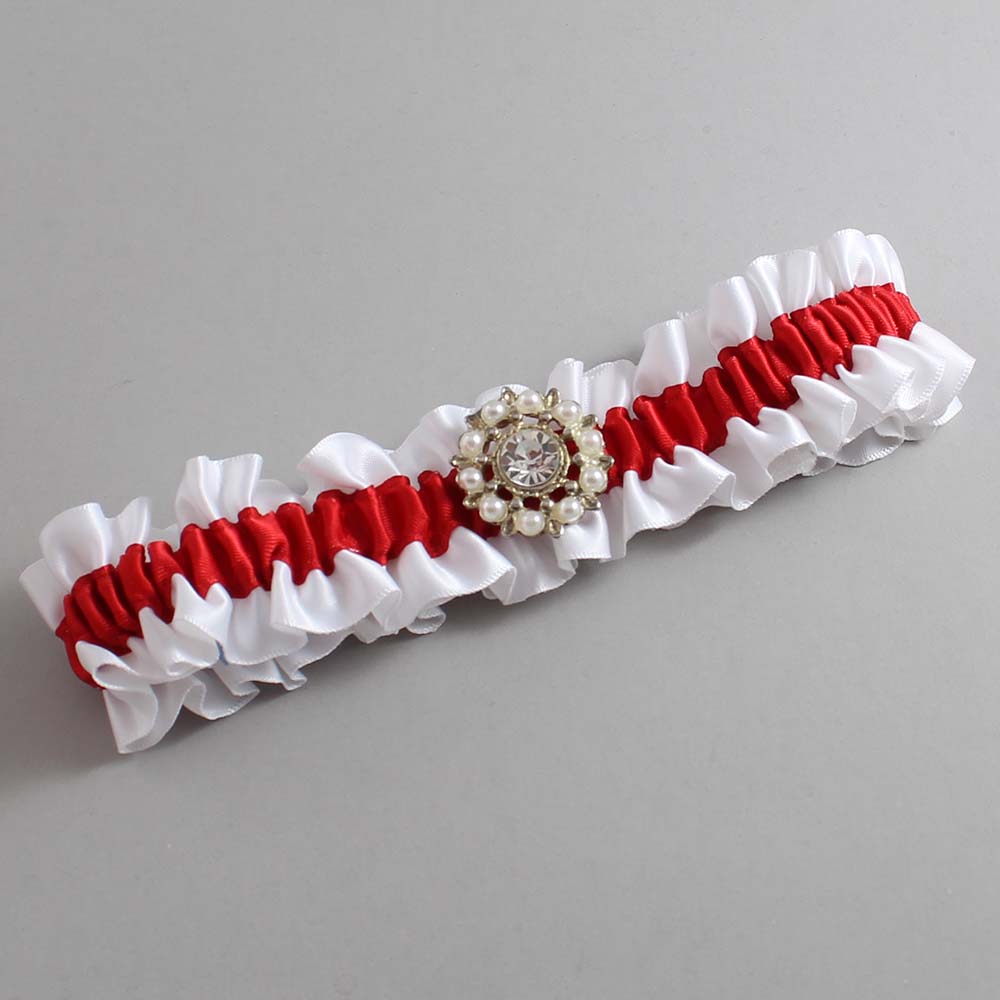 White and Red Satin Wedding Garter / White and Red Wedding Garters / Wedding Garter / Custom Wedding Garter / Bridal Garter / Prom Garter / Linda Joyce Couture / Personalized Garter / Personalized Wedding Garter / Personalized Prom Garter