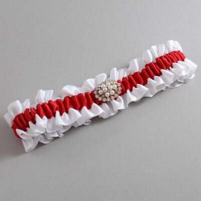 White and Red Satin Wedding Garter / White and Red Wedding Garters / Wedding Garter / Custom Wedding Garter / Bridal Garter / Prom Garter / Linda Joyce Couture / Personalized Garter / Personalized Wedding Garter / Personalized Prom Garter