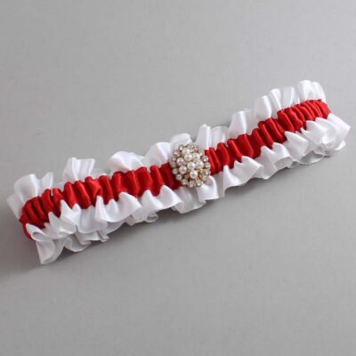 White and Red Satin Wedding Garter / White and Red Wedding Garters / Wedding Garter / Custom Wedding Garter / Bridal Garter / Prom Garter / Linda Joyce Couture / Personalized Garter / Personalized Wedding Garter / Personalized Prom Garter