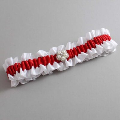 White and Red Satin Wedding Garter / White and Red Wedding Garters / Wedding Garter / Custom Wedding Garter / Bridal Garter / Prom Garter / Linda Joyce Couture / Personalized Garter / Personalized Wedding Garter / Personalized Prom Garter