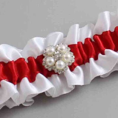 White and Red Satin Wedding Garter / White and Red Wedding Garters / Wedding Garter / Custom Wedding Garter / Bridal Garter / Prom Garter / Linda Joyce Couture / Personalized Garter / Personalized Wedding Garter / Personalized Prom Garter