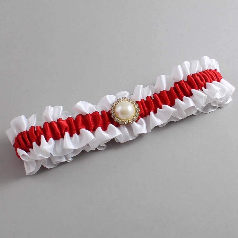 White and Red Satin Wedding Garter / White and Red Wedding Garters / Wedding Garter / Custom Wedding Garter / Bridal Garter / Prom Garter / Linda Joyce Couture / Personalized Garter / Personalized Wedding Garter / Personalized Prom Garter