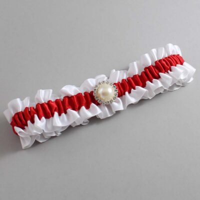 White and Red Satin Wedding Garter / White and Red Wedding Garters / Wedding Garter / Custom Wedding Garter / Bridal Garter / Prom Garter / Linda Joyce Couture / Personalized Garter / Personalized Wedding Garter / Personalized Prom Garter