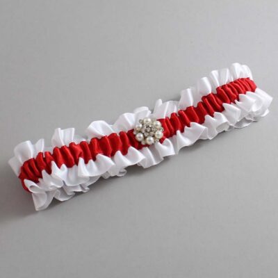 White and Red Satin Wedding Garter / White and Red Wedding Garters / Wedding Garter / Custom Wedding Garter / Bridal Garter / Prom Garter / Linda Joyce Couture / Personalized Garter / Personalized Wedding Garter / Personalized Prom Garter