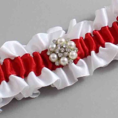 White and Red Satin Wedding Garter / White and Red Wedding Garters / Wedding Garter / Custom Wedding Garter / Bridal Garter / Prom Garter / Linda Joyce Couture / Personalized Garter / Personalized Wedding Garter / Personalized Prom Garter