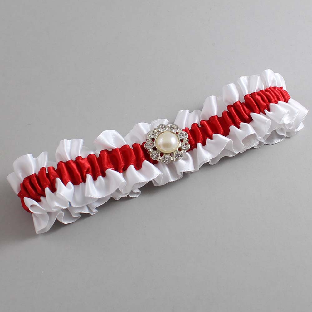 White and Red Satin Wedding Garter / White and Red Wedding Garters / Wedding Garter / Custom Wedding Garter / Bridal Garter / Prom Garter / Linda Joyce Couture / Personalized Garter / Personalized Wedding Garter / Personalized Prom Garter