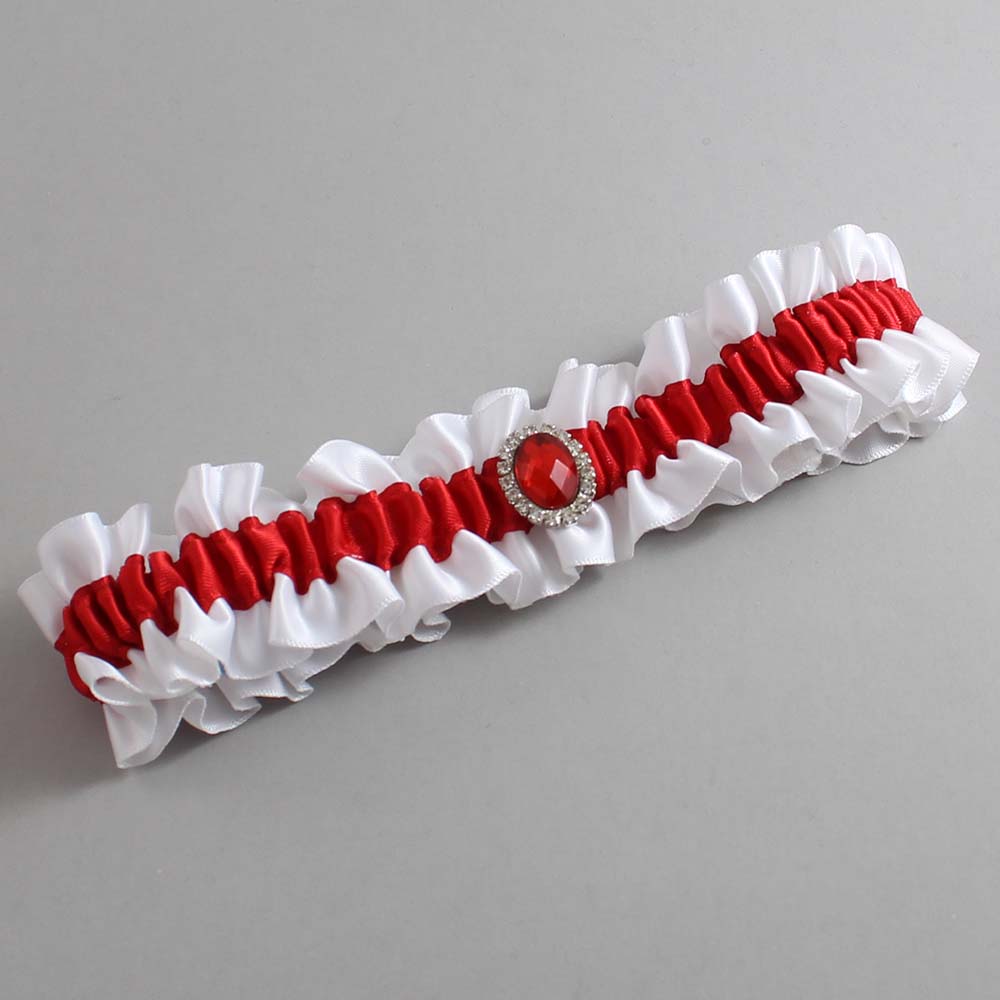 White and Red Satin Wedding Garter / White and Red Wedding Garters / Wedding Garter / Custom Wedding Garter / Bridal Garter / Prom Garter / Linda Joyce Couture / Personalized Garter / Personalized Wedding Garter / Personalized Prom Garter