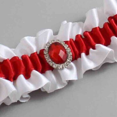 White and Red Satin Wedding Garter / White and Red Wedding Garters / Wedding Garter / Custom Wedding Garter / Bridal Garter / Prom Garter / Linda Joyce Couture / Personalized Garter / Personalized Wedding Garter / Personalized Prom Garter