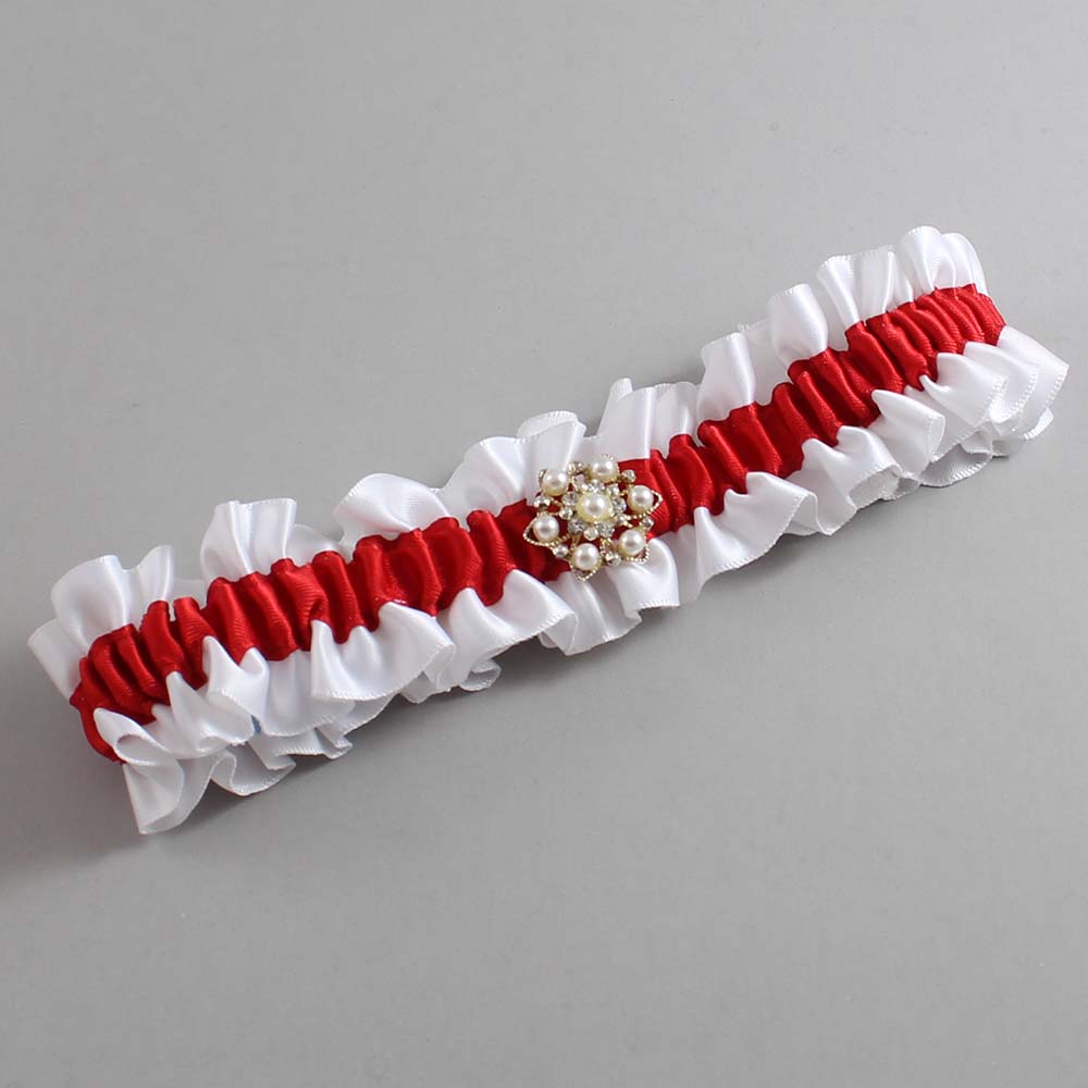 White and Red Satin Wedding Garter / White and Red Wedding Garters / Wedding Garter / Custom Wedding Garter / Bridal Garter / Prom Garter / Linda Joyce Couture / Personalized Garter / Personalized Wedding Garter / Personalized Prom Garter