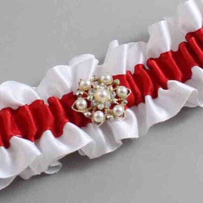 White and Red Satin Wedding Garter / White and Red Wedding Garters / Wedding Garter / Custom Wedding Garter / Bridal Garter / Prom Garter / Linda Joyce Couture / Personalized Garter / Personalized Wedding Garter / Personalized Prom Garter