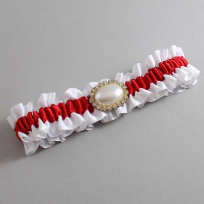 White and Red Satin Wedding Garter / White and Red Wedding Garters / Wedding Garter / Custom Wedding Garter / Bridal Garter / Prom Garter / Linda Joyce Couture / Personalized Garter / Personalized Wedding Garter / Personalized Prom Garter