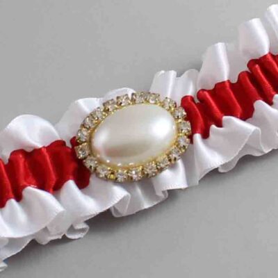 White and Red Satin Wedding Garter / White and Red Wedding Garters / Wedding Garter / Custom Wedding Garter / Bridal Garter / Prom Garter / Linda Joyce Couture / Personalized Garter / Personalized Wedding Garter / Personalized Prom Garter
