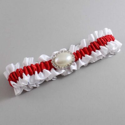 White and Red Satin Wedding Garter / White and Red Wedding Garters / Wedding Garter / Custom Wedding Garter / Bridal Garter / Prom Garter / Linda Joyce Couture / Personalized Garter / Personalized Wedding Garter / Personalized Prom Garter