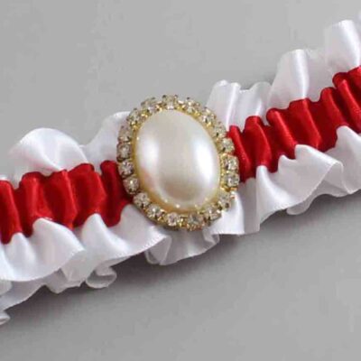 White and Red Satin Wedding Garter / White and Red Wedding Garters / Wedding Garter / Custom Wedding Garter / Bridal Garter / Prom Garter / Linda Joyce Couture / Personalized Garter / Personalized Wedding Garter / Personalized Prom Garter