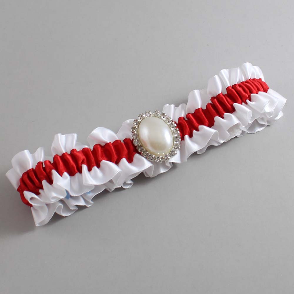 White and Red Satin Wedding Garter / White and Red Wedding Garters / Wedding Garter / Custom Wedding Garter / Bridal Garter / Prom Garter / Linda Joyce Couture / Personalized Garter / Personalized Wedding Garter / Personalized Prom Garter