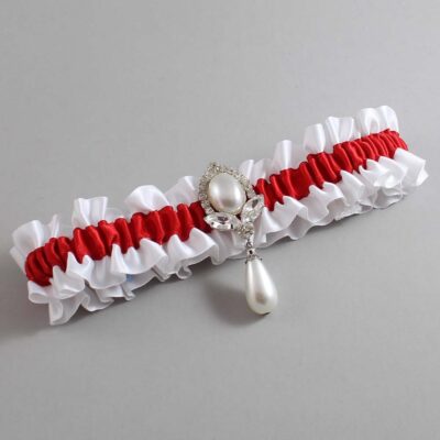White and Red Satin Wedding Garter / White and Red Wedding Garters / Wedding Garter / Custom Wedding Garter / Bridal Garter / Prom Garter / Linda Joyce Couture / Personalized Garter / Personalized Wedding Garter / Personalized Prom Garter