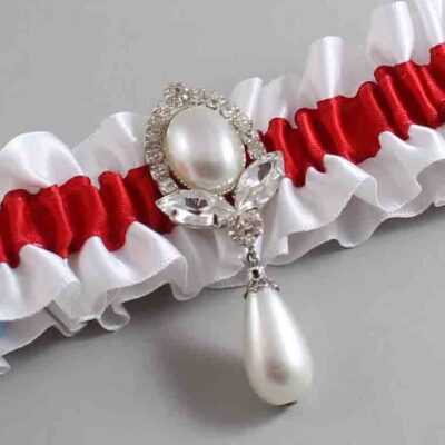 White and Red Satin Wedding Garter / White and Red Wedding Garters / Wedding Garter / Custom Wedding Garter / Bridal Garter / Prom Garter / Linda Joyce Couture / Personalized Garter / Personalized Wedding Garter / Personalized Prom Garter