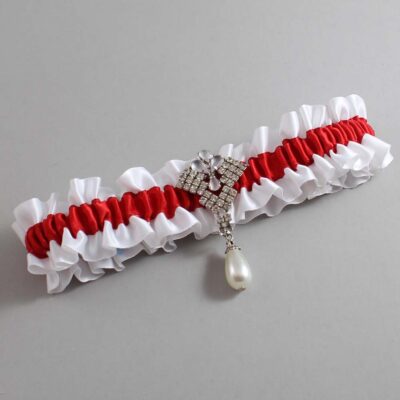 White and Red Satin Wedding Garter / White and Red Wedding Garters / Wedding Garter / Custom Wedding Garter / Bridal Garter / Prom Garter / Linda Joyce Couture / Personalized Garter / Personalized Wedding Garter / Personalized Prom Garter