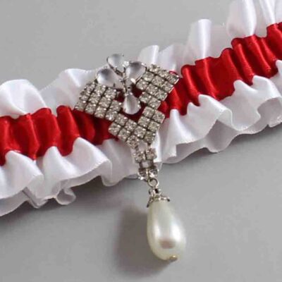 White and Red Satin Wedding Garter / White and Red Wedding Garters / Wedding Garter / Custom Wedding Garter / Bridal Garter / Prom Garter / Linda Joyce Couture / Personalized Garter / Personalized Wedding Garter / Personalized Prom Garter