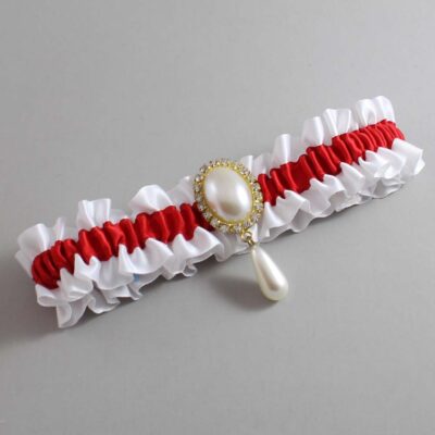 White and Red Satin Wedding Garter / White and Red Wedding Garters / Wedding Garter / Custom Wedding Garter / Bridal Garter / Prom Garter / Linda Joyce Couture / Personalized Garter / Personalized Wedding Garter / Personalized Prom Garter