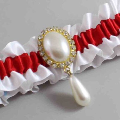 White and Red Satin Wedding Garter / White and Red Wedding Garters / Wedding Garter / Custom Wedding Garter / Bridal Garter / Prom Garter / Linda Joyce Couture / Personalized Garter / Personalized Wedding Garter / Personalized Prom Garter