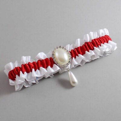 White and Red Satin Wedding Garter / White and Red Wedding Garters / Wedding Garter / Custom Wedding Garter / Bridal Garter / Prom Garter / Linda Joyce Couture / Personalized Garter / Personalized Wedding Garter / Personalized Prom Garter