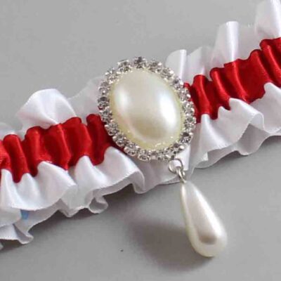 White and Red Satin Wedding Garter / White and Red Wedding Garters / Wedding Garter / Custom Wedding Garter / Bridal Garter / Prom Garter / Linda Joyce Couture / Personalized Garter / Personalized Wedding Garter / Personalized Prom Garter