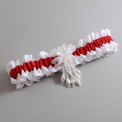 White and Red Satin Wedding Garter / White and Red Wedding Garters / Wedding Garter / Custom Wedding Garter / Bridal Garter / Prom Garter / Linda Joyce Couture / Personalized Garter / Personalized Wedding Garter / Personalized Prom Garter