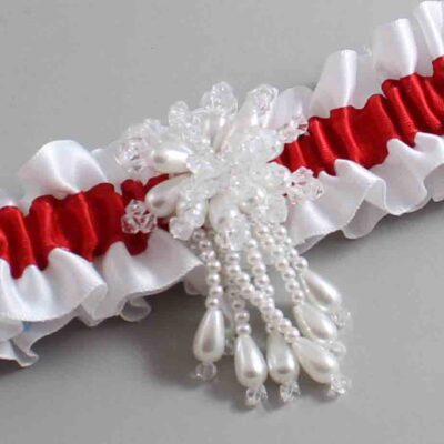 White and Red Satin Wedding Garter / White and Red Wedding Garters / Wedding Garter / Custom Wedding Garter / Bridal Garter / Prom Garter / Linda Joyce Couture / Personalized Garter / Personalized Wedding Garter / Personalized Prom Garter