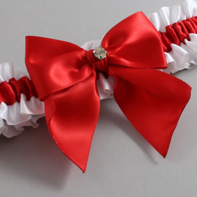 White and Red Satin Wedding Garter / White and Red Wedding Garters / Wedding Garter / Custom Wedding Garter / Bridal Garter / Prom Garter / Linda Joyce Couture / Personalized Garter / Personalized Wedding Garter / Personalized Prom Garter