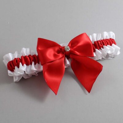 White and Red Satin Wedding Garter / White and Red Wedding Garters / Wedding Garter / Custom Wedding Garter / Bridal Garter / Prom Garter / Linda Joyce Couture / Personalized Garter / Personalized Wedding Garter / Personalized Prom Garter
