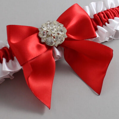 White and Red Satin Wedding Garter / White and Red Wedding Garters / Wedding Garter / Custom Wedding Garter / Bridal Garter / Prom Garter / Linda Joyce Couture / Personalized Garter / Personalized Wedding Garter / Personalized Prom Garter