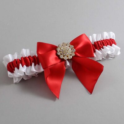 White and Red Satin Wedding Garter / White and Red Wedding Garters / Wedding Garter / Custom Wedding Garter / Bridal Garter / Prom Garter / Linda Joyce Couture / Personalized Garter / Personalized Wedding Garter / Personalized Prom Garter